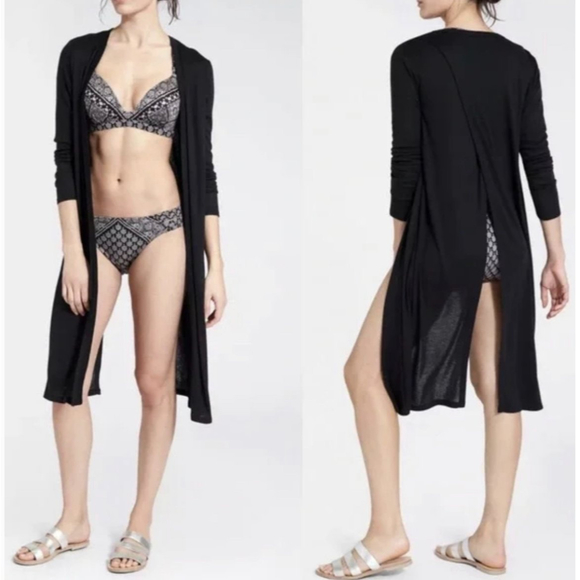 ATHLETA Camino Duster Cardigan  Black Swim Cover Up - Picture 1 of 4